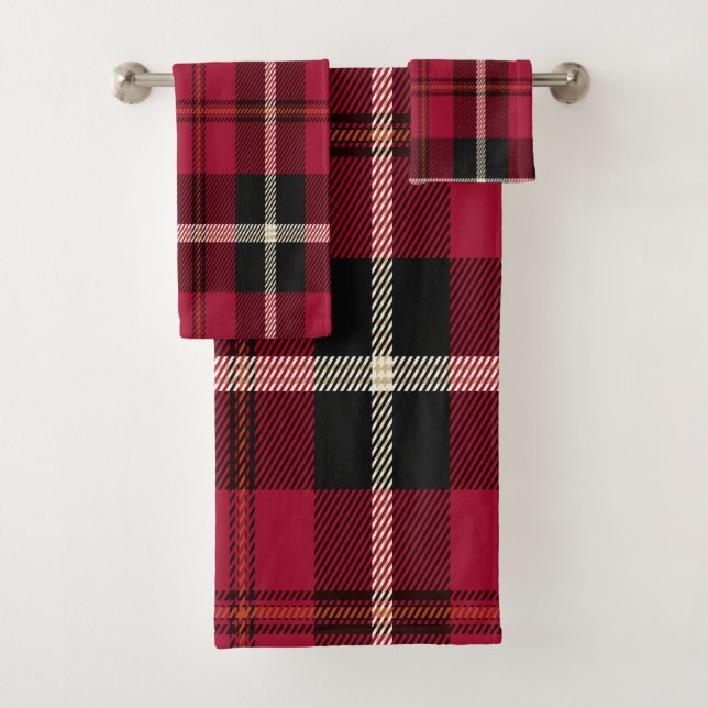 Conjunto de Toalhas de Banho Vermelho de Tartan (Insitu)