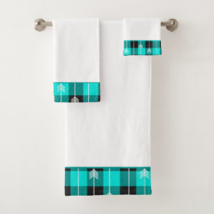Conjunto de toalhas de banho xadrez azul-verde e c