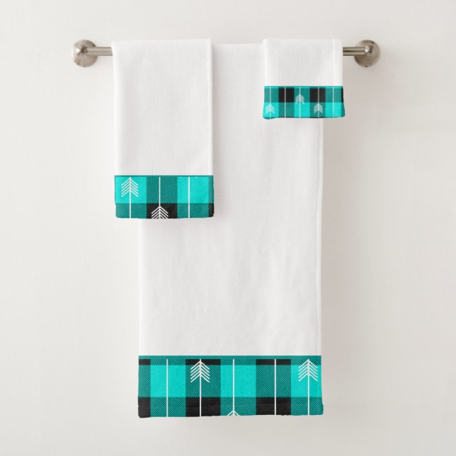 Conjunto de toalhas de banho xadrez azul-verde e c (Insitu)