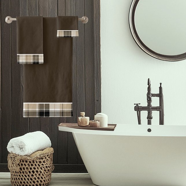 conjunto de toalhas de banho xadrez bege e preto (Criador carregado)