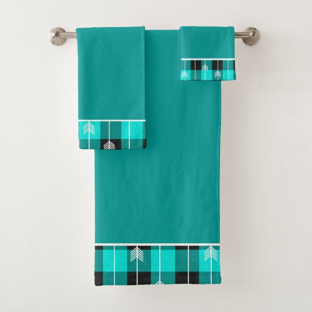 Conjunto de toalhas de banho xadrez e flechas verd (Insitu)
