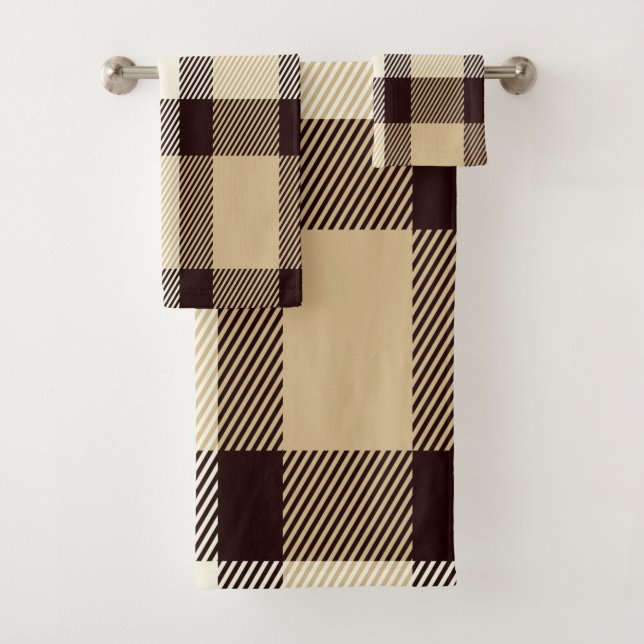 Conjunto de Toalhas de Banho Xadrez Marrom (Insitu)