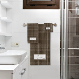 Conjunto de Toalhas de Banho Xadrez Marrom Moderno