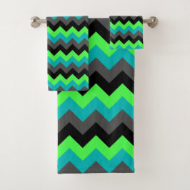 Conjunto de Toalhas de Bath Chevrons Verdes Pretos