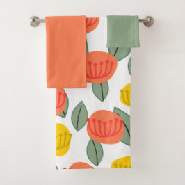 Conjunto de toalhas de coral e flores Douradas