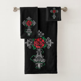 Conjunto de toalhas de Crucifixo e Rosa