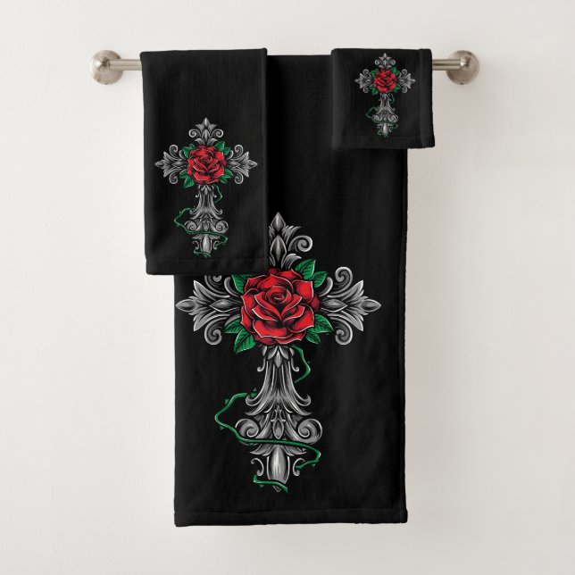 Conjunto de toalhas de Crucifixo e Rosa (Insitu)