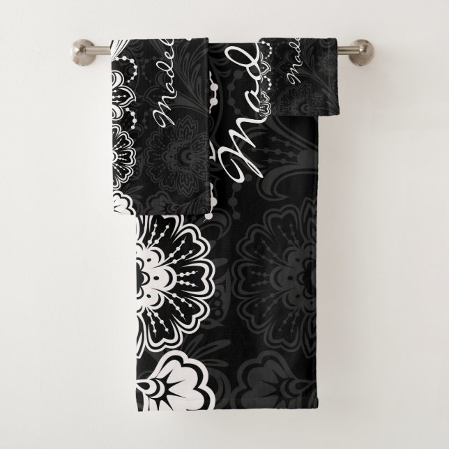 Conjunto de toalhas de Design Floral Branco preto- (Insitu)