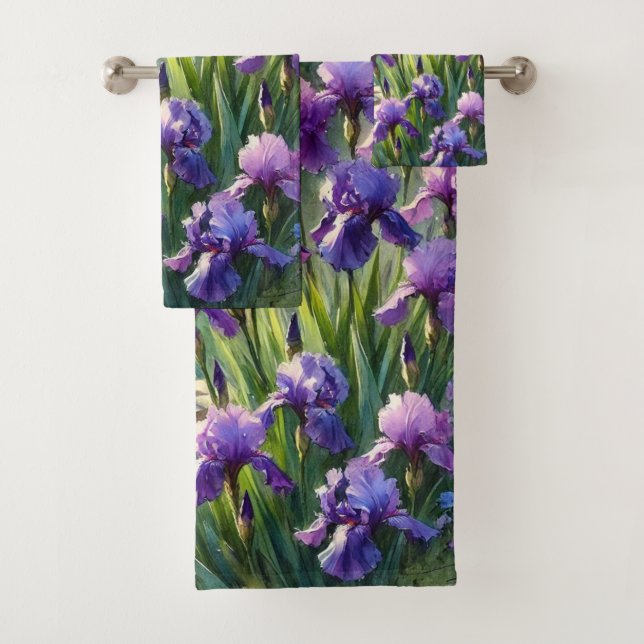 Conjunto de toalhas de flores Íris Roxo Aquarela (Insitu)
