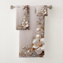 Conjunto de Toalhas de Flores Rosa Suave e Branco