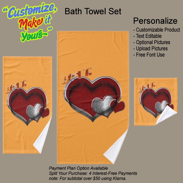 Conjunto de Toalhas de Laranja Magia do Coração (Heart Magic Bathroom Towel Set Featuring a Orange Background.)