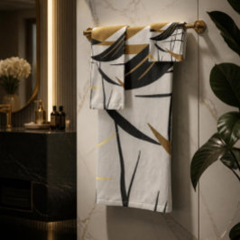 Conjunto de Toalhas de Linha Abstrata Preto e Dour