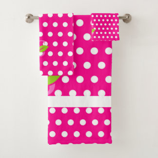Conjunto de toalhas de logotipo polka cor-de-rosa