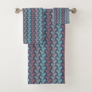 Conjunto de Toalhas de Marinho com tiras de Coral