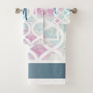 Conjunto de toalhas de monograma com aquarelas bri