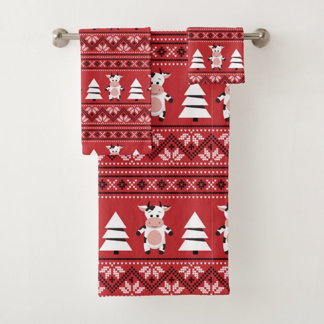 Conjunto de Toalhas de Natal de Vaca Fofa (Insitu)