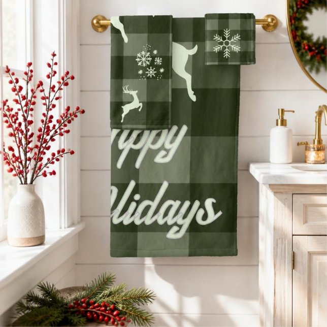 Conjunto de Toalhas de Natal Rustic Green Buffalo  (Criador carregado)