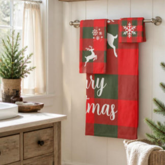 Conjunto de Toalhas de Natal Xadrez Búfalo Rústico
