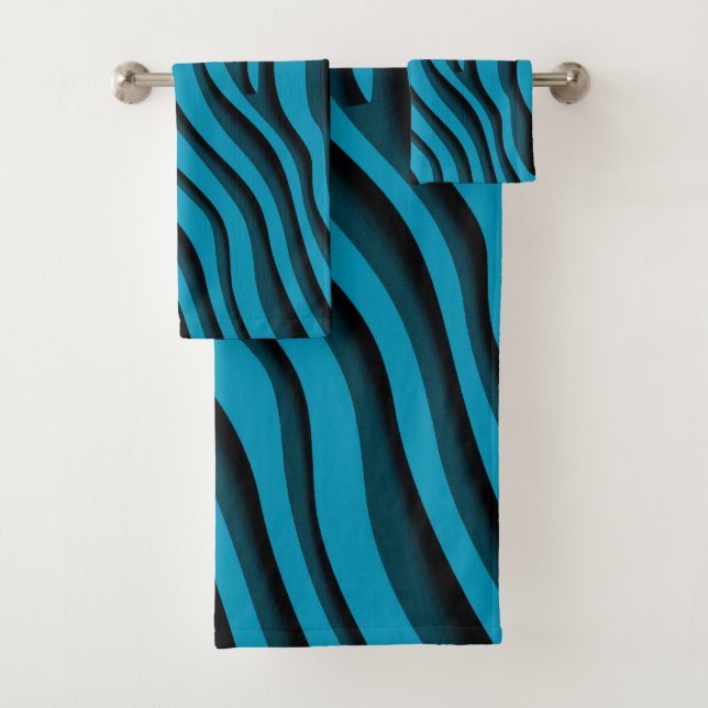 Conjunto de Toalhas de Onda Zebra 3D, Azul e Suave (Insitu)