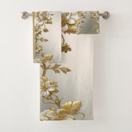 Conjunto de toalhas de Ornamentado Dourado Floral 