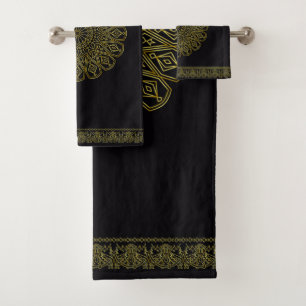 Conjunto de toalhas de padrão árabe preto e Dourad