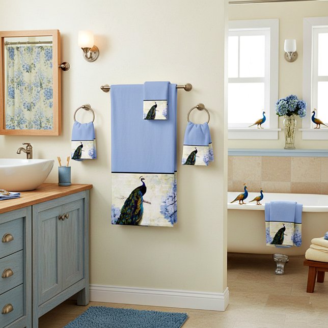 Conjunto de toalhas de peacock e hydrangea (Criador carregado)