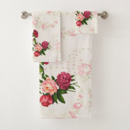 Conjunto de Toalhas de Rosas Rosa