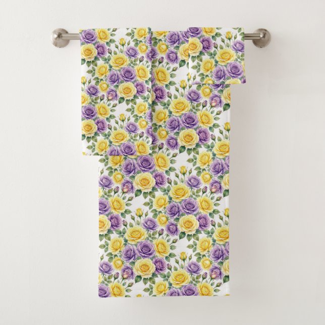 Conjunto de Toalhas de Rosas Roxas e Amarelas Chic (Insitu)