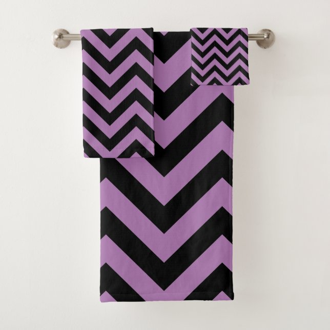 Conjunto De Toalhas Deco de Arte com Stripes Negras Roxas Retro (Insitu)