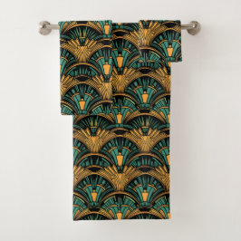 Conjunto De Toalhas Deco de Arte Teal e Dourada