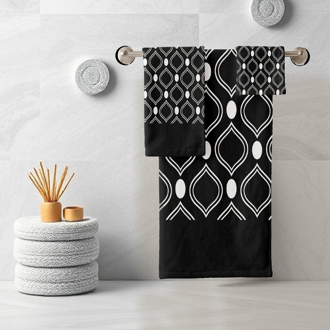Conjunto De Toalhas Deco Geométrico Preto e Branco Elegante (Criador carregado)