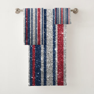 Conjunto De Toalhas Decor de Trendência de Listras Azuis Vermelhas Azu