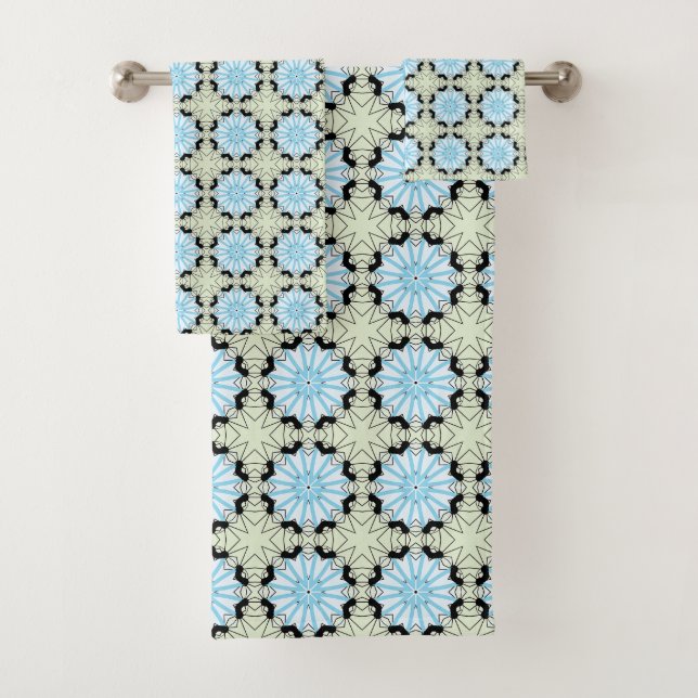 Conjunto De Toalhas Decoração azul e creme com padrão floral  (Insitu)