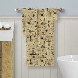 Conjunto De Toalhas Decoração Costeira do Padrão do Mapa Antigo da Vin