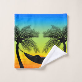 Conjunto De Toalhas Decoração de banho de pôr do sol da ilha do hammoc