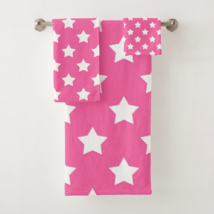 Conjunto De Toalhas Decoração de padrão das estrelas brancas cor-de-ro