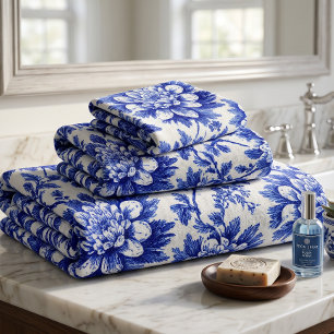 Conjunto De Toalhas Decoração do País Francês do Chrysanthemum Azul e