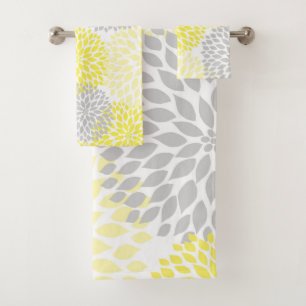 Conjunto De Toalhas Decoração floral cinzenta amarela moderna do ban