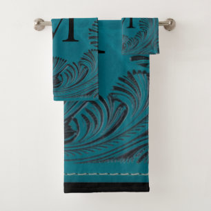 Conjunto De Toalhas Decoração Floral Faux Leather Western com Tool em