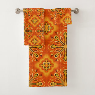 Conjunto De Toalhas Decorativo do Padrão de Flor do Abstrato do Orange