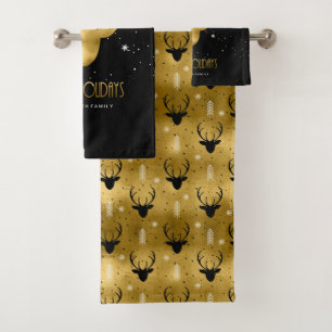 Conjunto De Toalhas Deer Antlers Arrows Padrão de Natal Dourado ID861