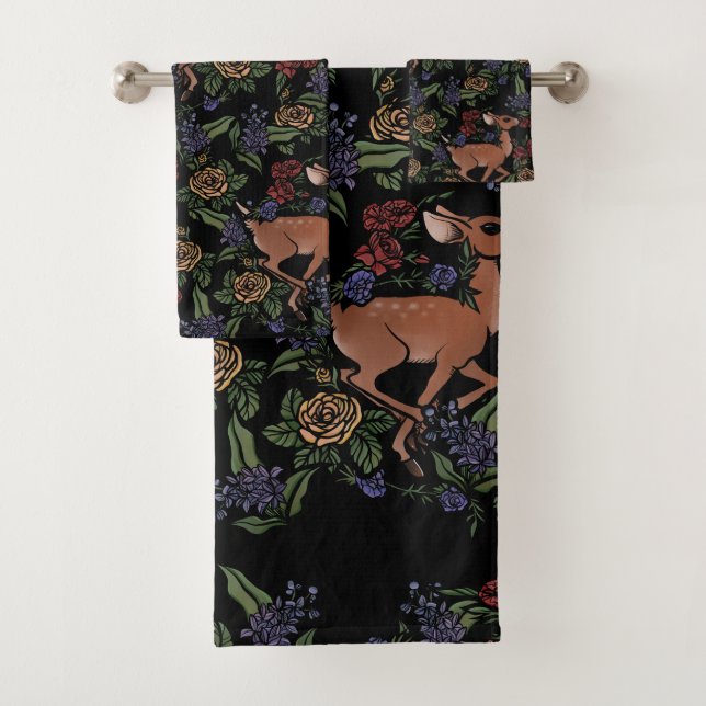 Conjunto De Toalhas Deer Fawn Floral Pattern (Insitu)