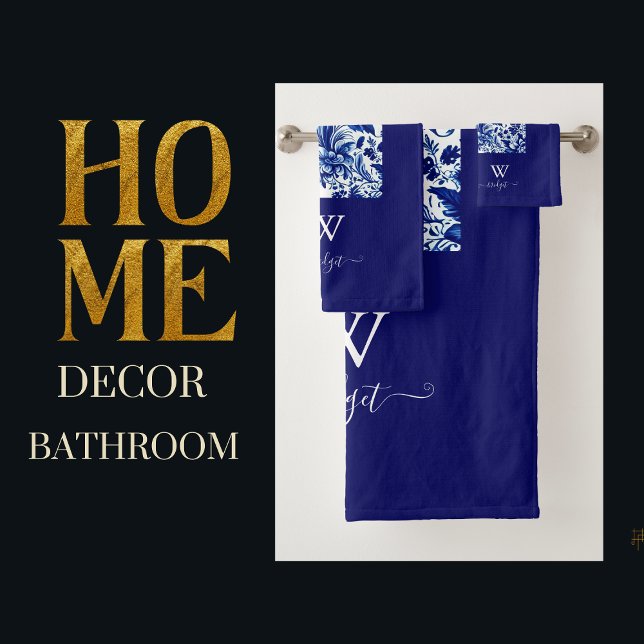 Conjunto De Toalhas delft azul elegante Moderno Floral (Criador carregado)