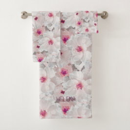 Conjunto De Toalhas Delicar floral branco e rosa