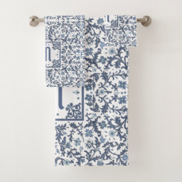 Conjunto De Toalhas Denim Blue Floral Personalizado