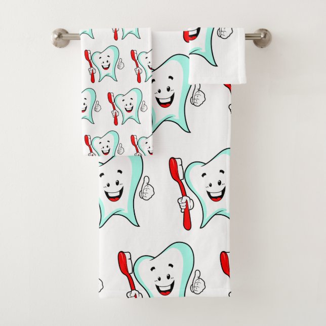 Conjunto De Toalhas Dente feliz com cuidado dentário com escova de den (Insitu)