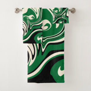 Conjunto De Toalhas Derramar - Verde, Creme e Preto