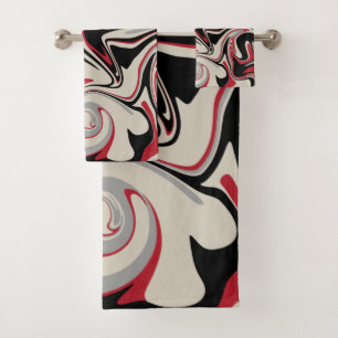 Conjunto De Toalhas Derramar - Vermelho, Cinza, Preto e Branco Osso