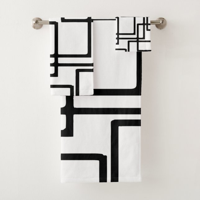 Conjunto De Toalhas Desenho Artístico de Quadrados Pretos Entrelaçados (Insitu)