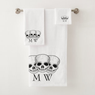 Conjunto De Toalhas Desenho de caveira de arte de fantasia monogramado